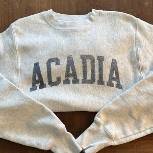 Champion Vintage Light Gray Crewneck Sweatshirt with Navy ACADIA Lettering